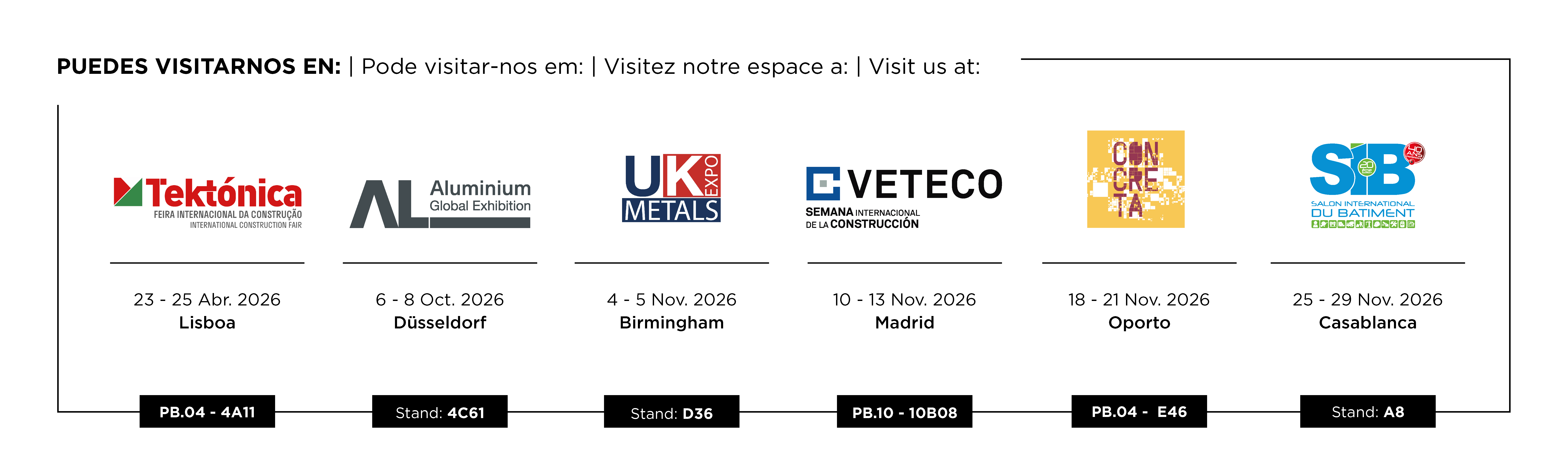 Logotipos de ferias de construcción, arquitectura e industria 2026 con presencia de STRUGAL